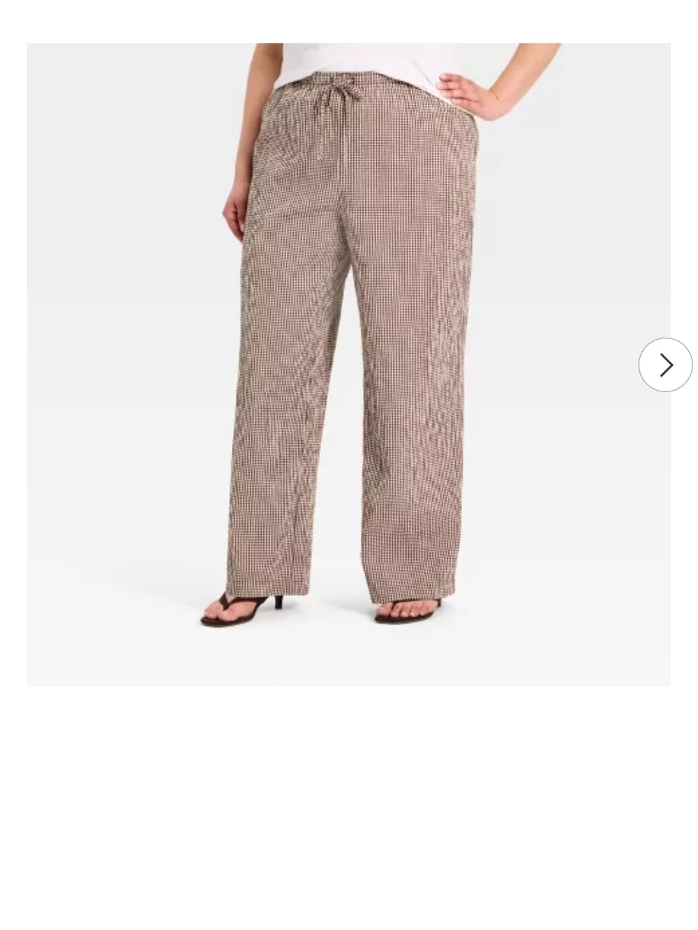 Wide-Leg Drawstring Pants in Brown Gingham